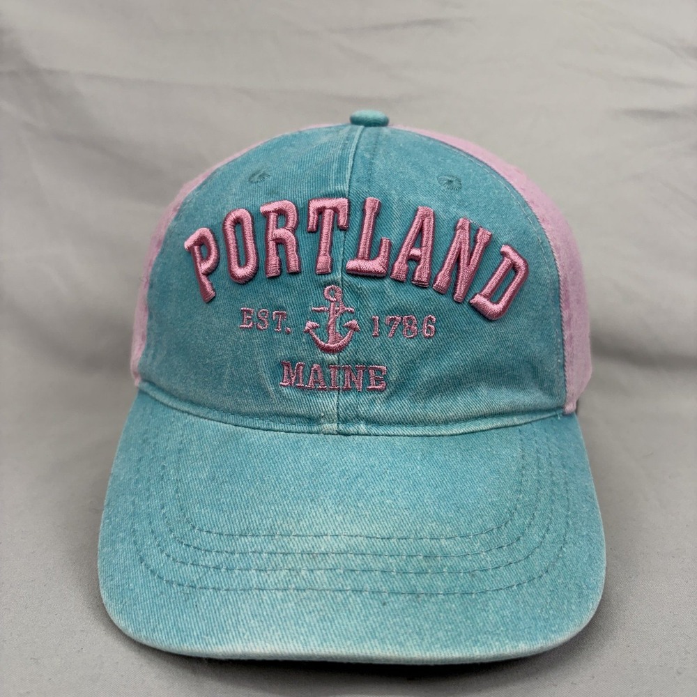 Lucky 7 USA Portland Maine Hat Unisex OS Teal Pink Anchor Souvenir Cap